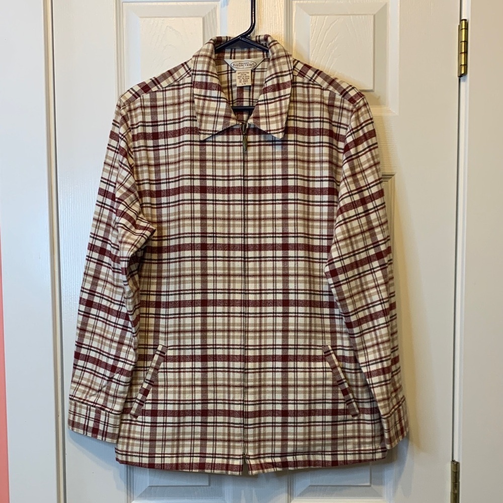 Northern Reflections Burgundy and Cream Zip Plaid Shacket Women’s Size Large